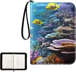 Colorful Fish Collectible Trading Card Albums, Waterproof PU Card Collection Binder Fits 400 Cards with Removable Sleeves for Baseball Card, Football Card