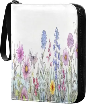 Colorful Flowers Collectible Trading Card Albums, Waterproof PU Card Collection Binder Fits 400 Cards with Removable Sleeves for Baseball Card, Football Card