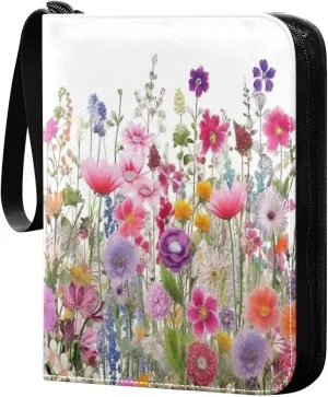 Colorful Flowers Collectible Trading Card Albums, Waterproof PU Card Collection Binder Fits 400 Cards with Removable Sleeves for Baseball Card, Football Card