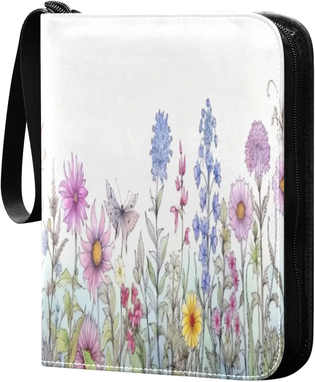 Colorful Flowers Collectible Trading Card Albums, Waterproof PU Card Collection Binder Fits 400 Cards with Removable Sleeves for Baseball Card, Football Card