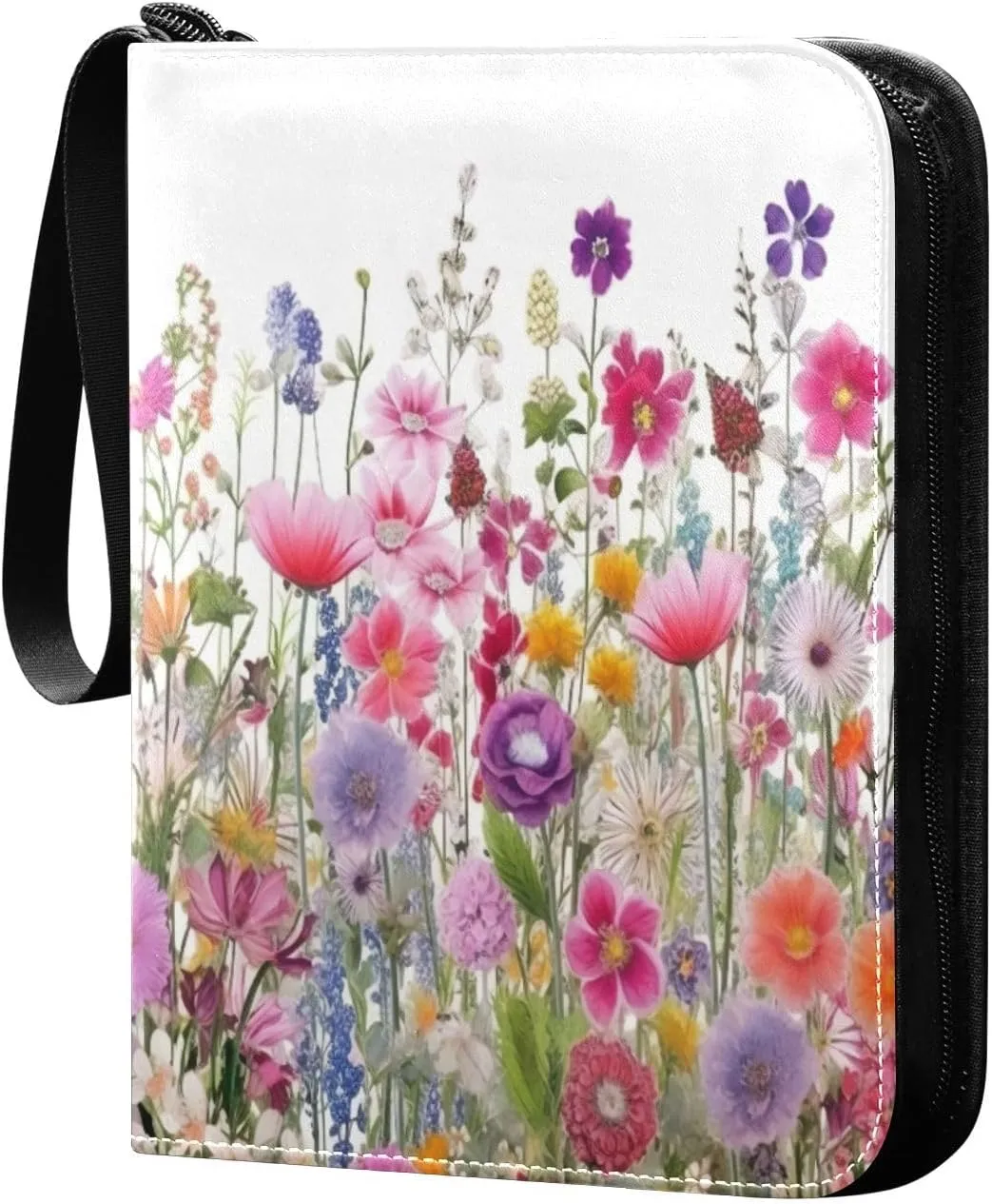 Colorful Flowers Collectible Trading Card Albums, Waterproof PU Card Collection Binder Fits 400 Cards with Removable Sleeves for Baseball Card, Football Card