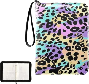 Colorful Leopard Collectible Trading Card Albums, Waterproof PU Card Collection Binder Fits 400 Cards with Removable Sleeves for Baseball Card, Football Card