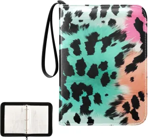 Colorful Leopard Collectible Trading Card Albums, Waterproof PU Card Collection Binder Fits 400 Cards with Removable Sleeves for Baseball Card, Football Card