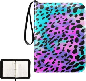 Colorful Leopard Collectible Trading Card Albums, Waterproof PU Card Collection Binder Fits 400 Cards with Removable Sleeves for Baseball Card, Football Card