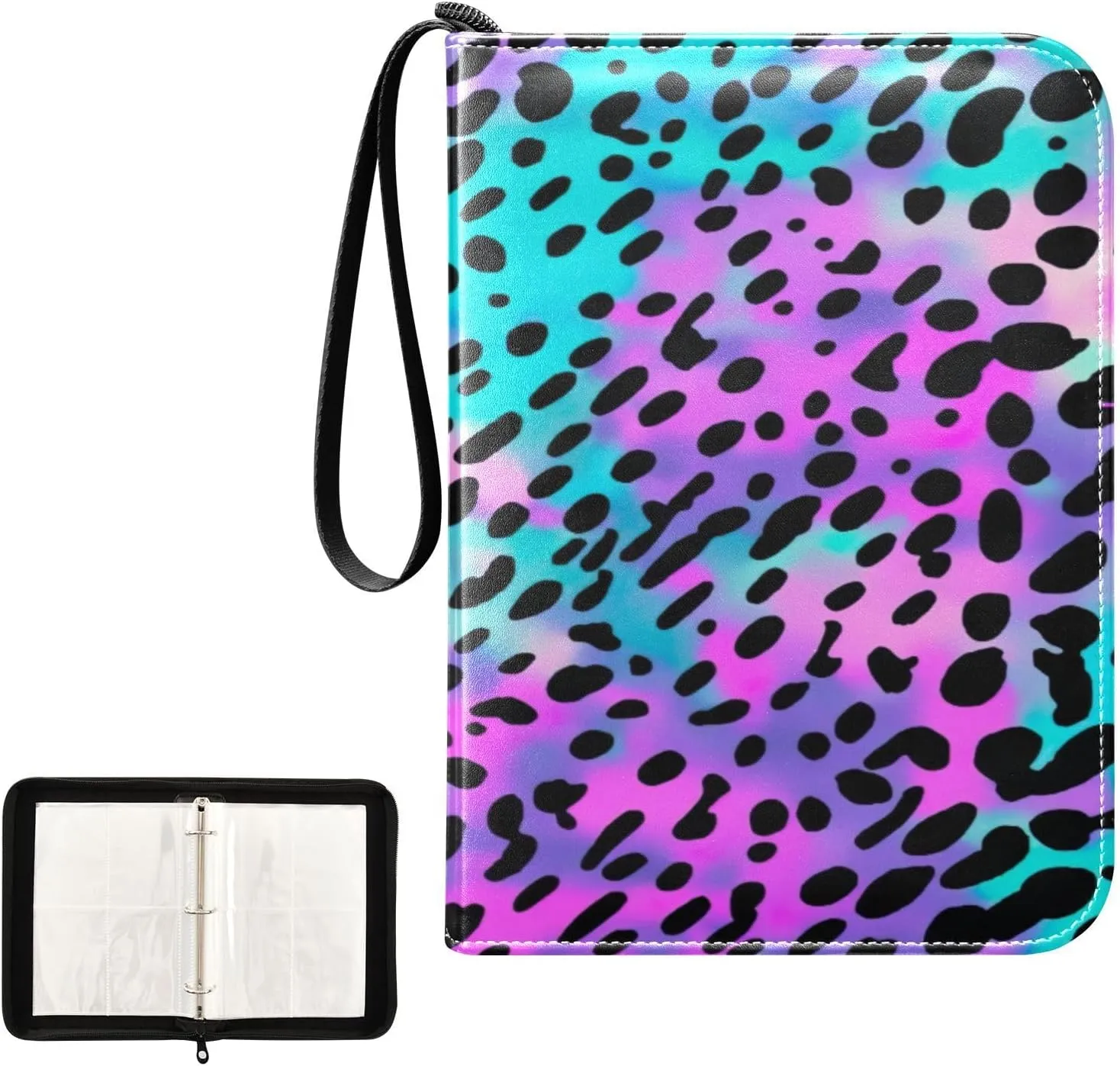 Colorful Leopard Collectible Trading Card Albums, Waterproof PU Card Collection Binder Fits 400 Cards with Removable Sleeves for Baseball Card, Football Card