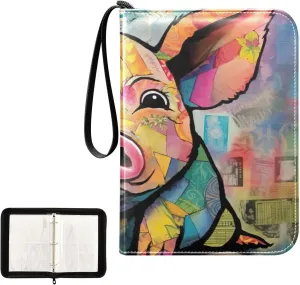 Colorful Pig Collectible Trading Card Albums, Waterproof PU Card Collection Binder Fits 400 Cards with Removable Sleeves for Baseball Card, Football Card