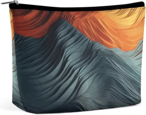 Colorful Waves Makeup Bag For Women-Cosmetic Bags Aesthetic Design Ladies Volcanic Landscape Tote Bag for Women,Travel Toiletry Bag with Zipper