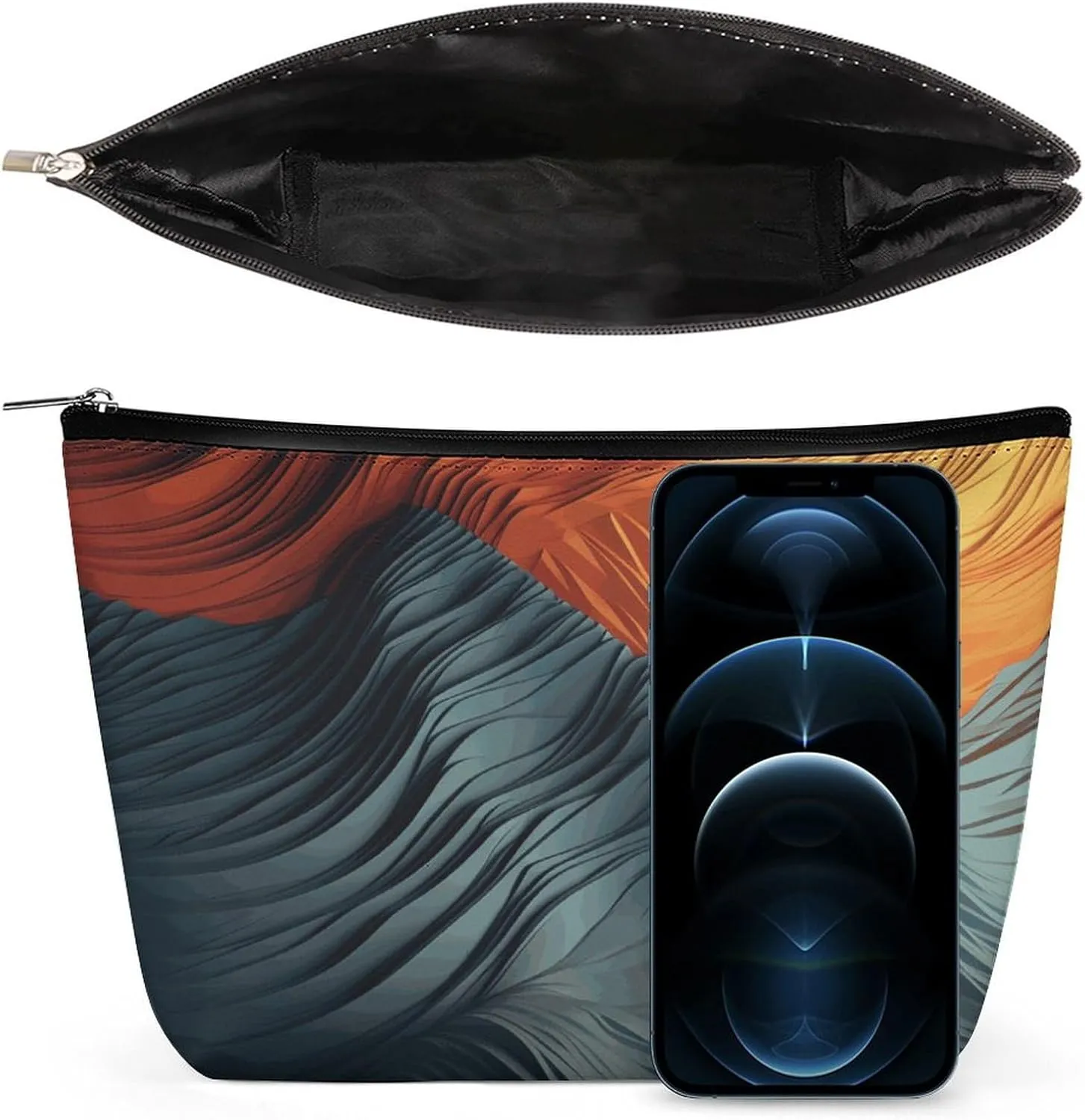 Colorful Waves Makeup Bag For Women-Cosmetic Bags Aesthetic Design Ladies Volcanic Landscape Tote Bag for Women,Travel Toiletry Bag with Zipper