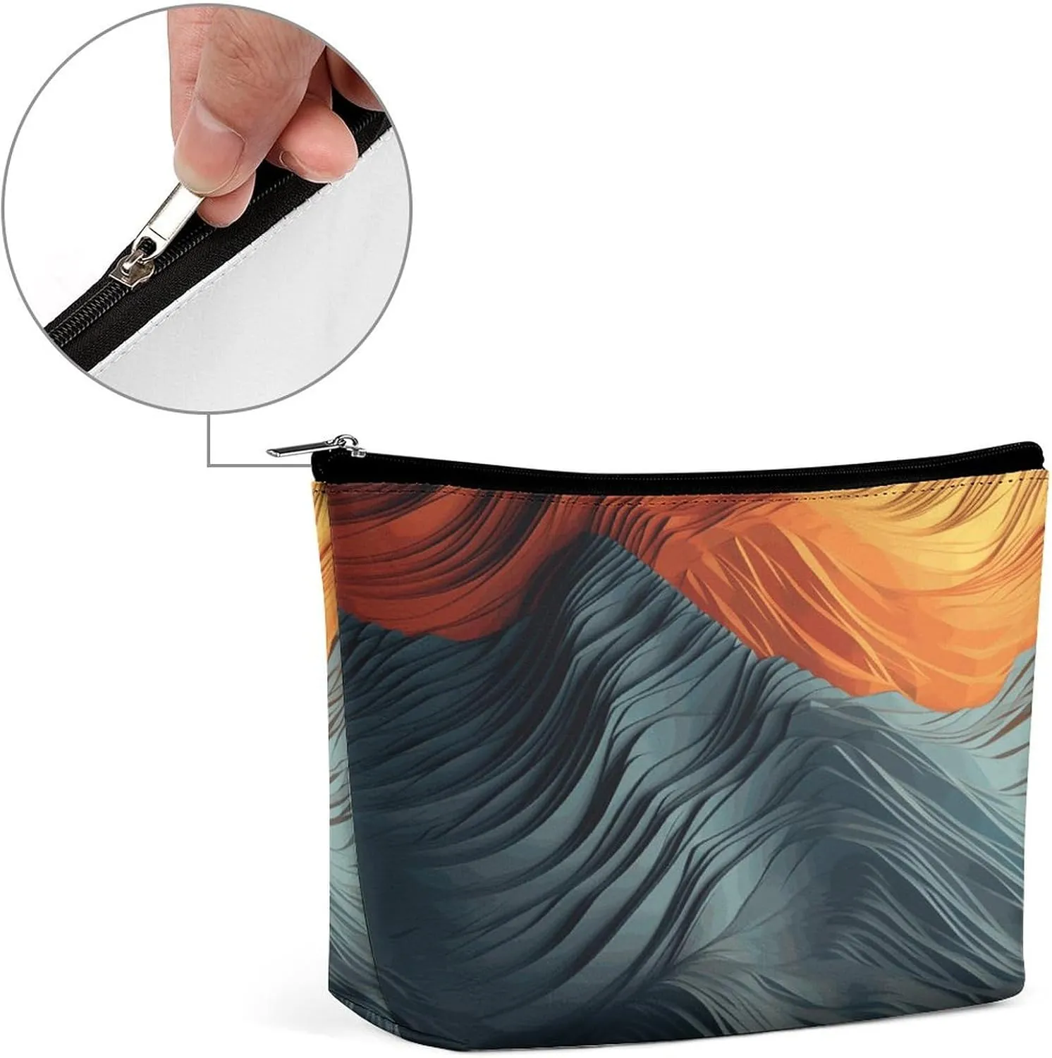 Colorful Waves Makeup Bag For Women-Cosmetic Bags Aesthetic Design Ladies Volcanic Landscape Tote Bag for Women,Travel Toiletry Bag with Zipper