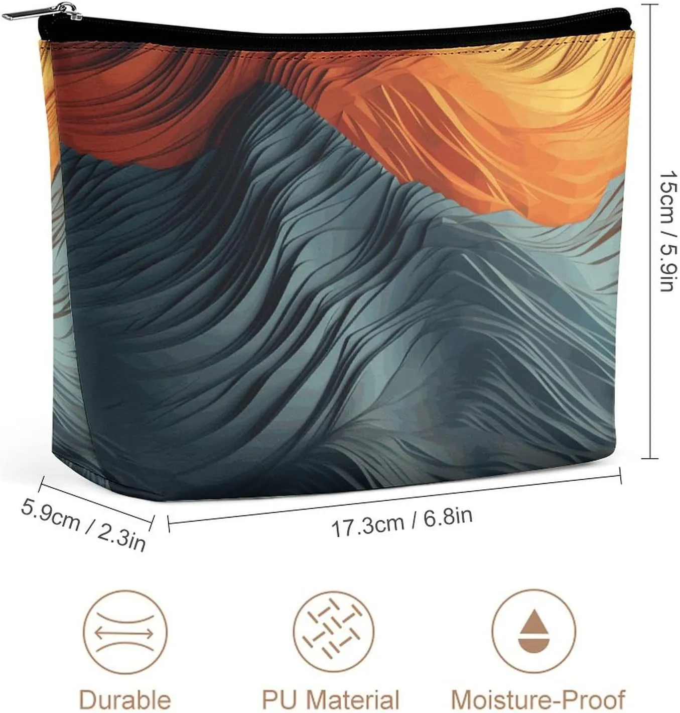 Colorful Waves Makeup Bag For Women-Cosmetic Bags Aesthetic Design Ladies Volcanic Landscape Tote Bag for Women,Travel Toiletry Bag with Zipper