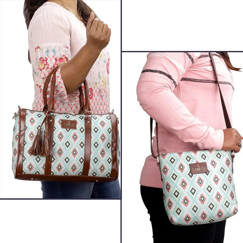Combo: Lorna & Aahna Handcrafted Fabric & Faux Leather Bags | Stylish & Functional | 16L | Skyblue-Diamond Design