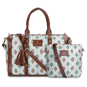 Combo: Lorna & Aahna Handcrafted Fabric & Faux Leather Bags | Stylish & Functional | 16L | Skyblue-Diamond Design