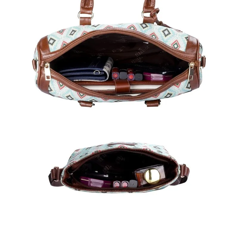 Combo: Lorna & Aahna Handcrafted Fabric & Faux Leather Bags | Stylish & Functional | 16L | Skyblue-Diamond Design