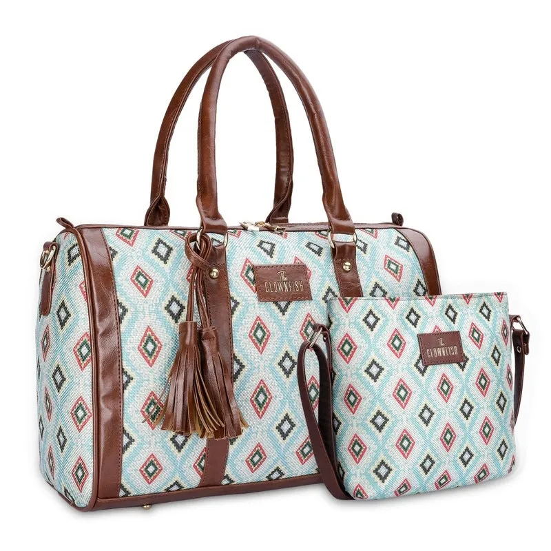 Combo: Lorna & Aahna Handcrafted Fabric & Faux Leather Bags | Stylish & Functional | 16L | Skyblue-Diamond Design