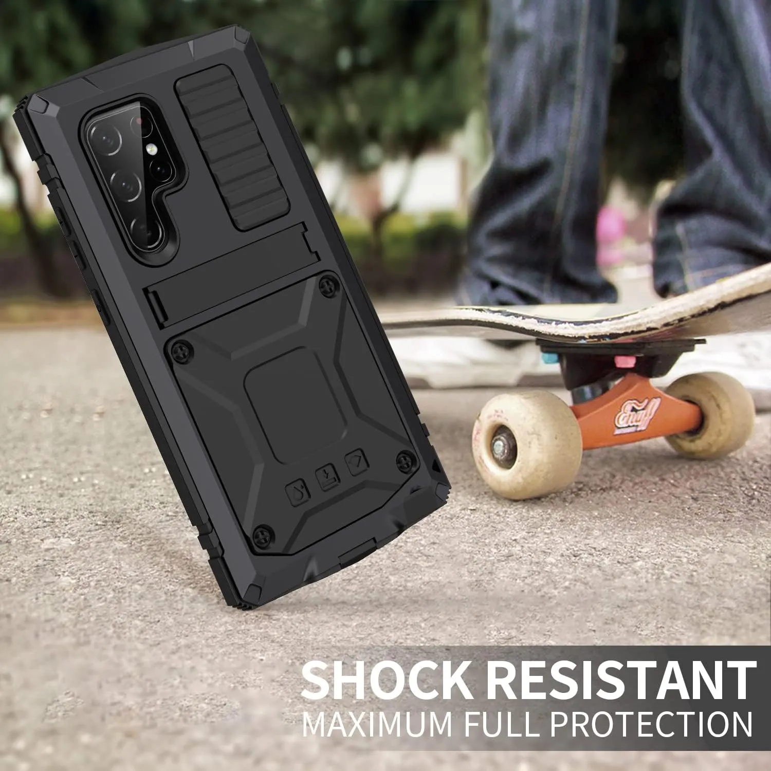 Compatible with Samsung S23 Ultra Metal Case with Screen Protector Camera Protector Military Rugged Heavy Duty Shockproof Case with Metal Kickstand Full Body Tough Dustproof Case (Black)