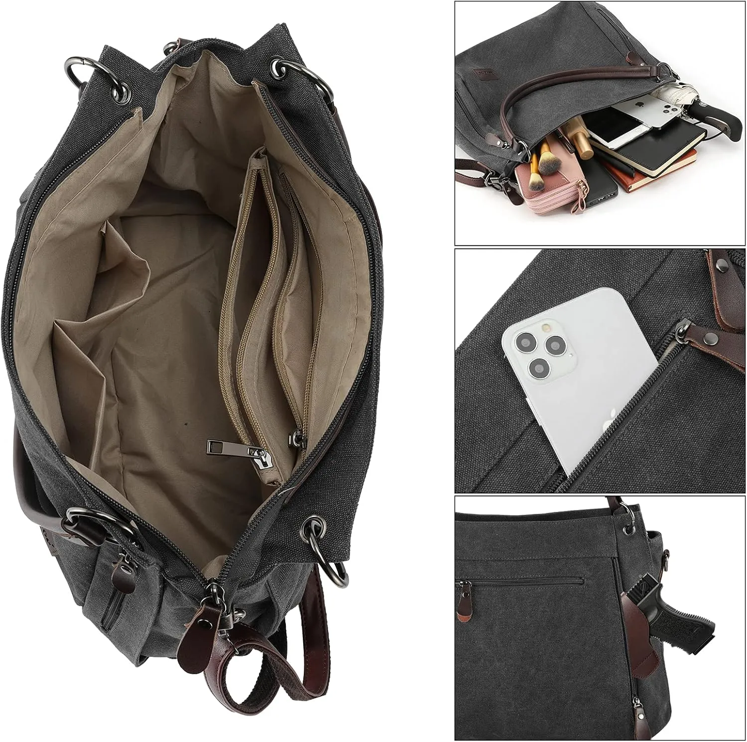 Concealed Carry Crossbody bag with removable pistol holster for women handbag Hobo purses Tote Bag