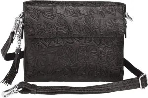 Concealed Carry Purse - Leather Tooled American Cowhide Crossbody by Gun Tote'n Mamas (Black)
