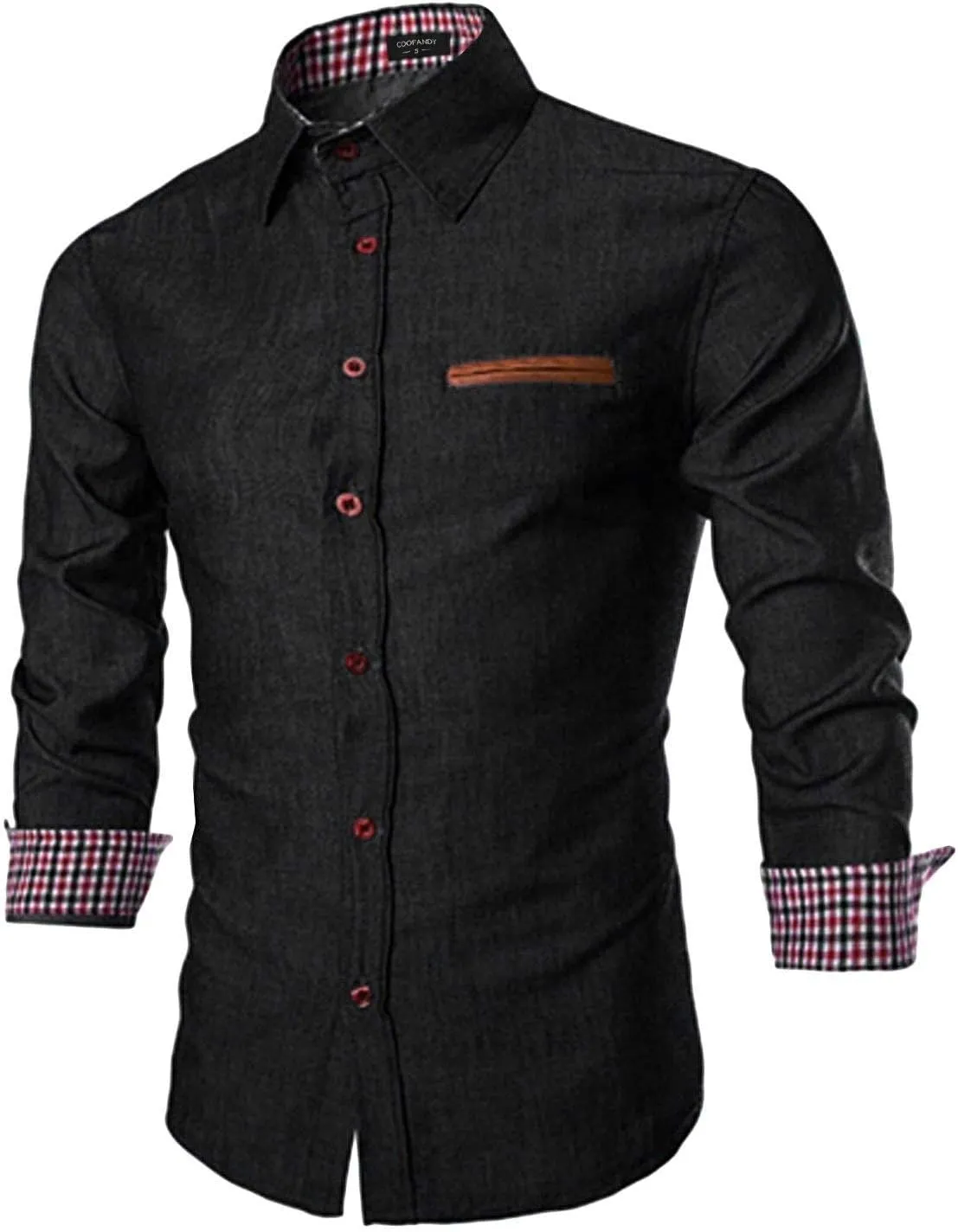COOFANDY Men's Casual Dress Shirt Button Down Shirts Long-Sleeve Plaid Collar Denim Work Shirt