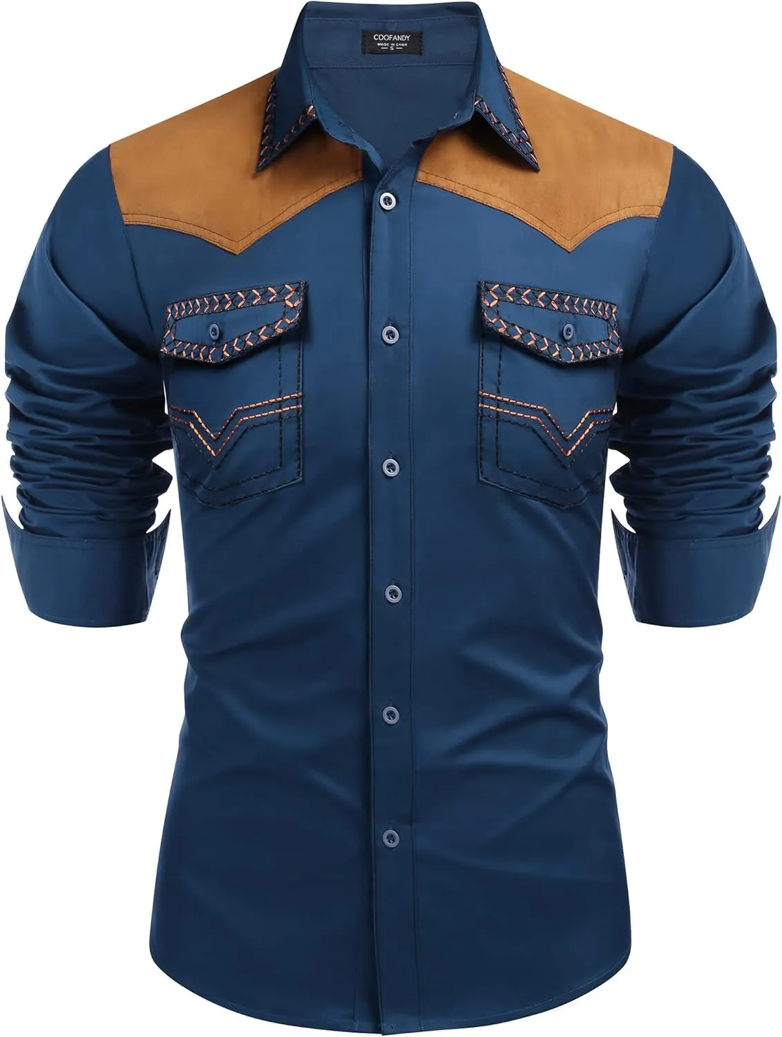 COOFANDY Men's Western Cowboy Shirt Embroidered Long Sleeve Slim Fit Casual Cotton Button Down Hippie Shirts with Pockets