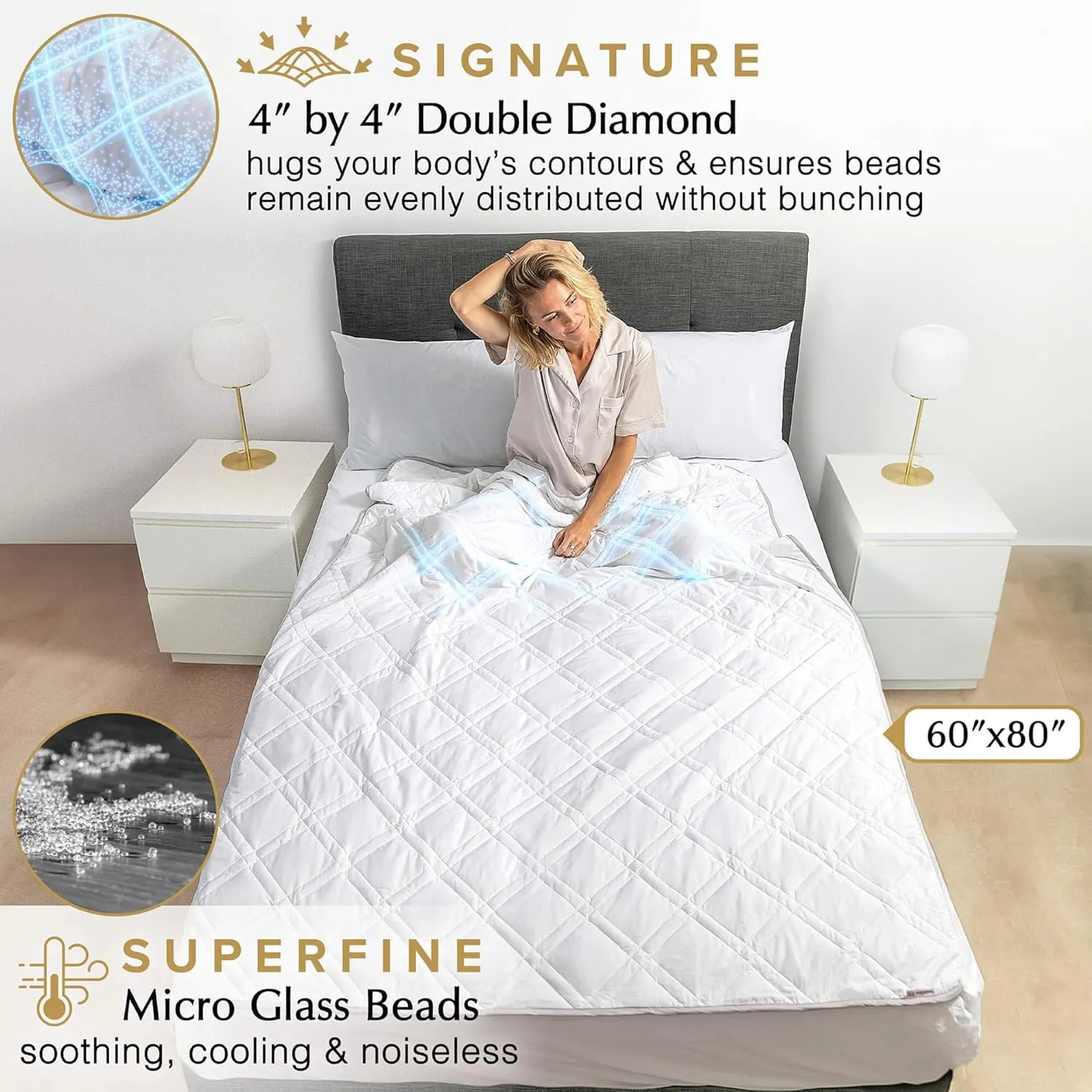 Cooling Weighted Blanket for Adults, 17 lbs, Full/Queen Size Weighted Blanket, 60x80 inches, Silky Soft Bamboo Viscose, Machine Washable, White
