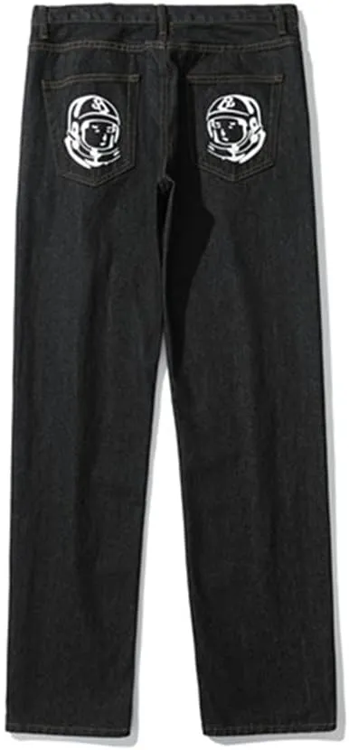 COOLMONAR Mens Baggy Jeans Runing Dog Graphic Print Wide Leg Pants Straight Fit Casual Denim Trousers
