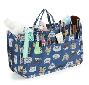 Cosmetic Bag for Women Cute Printing 14 Pockets Expandable Makeup Organizer Purse with Handles (Cat)