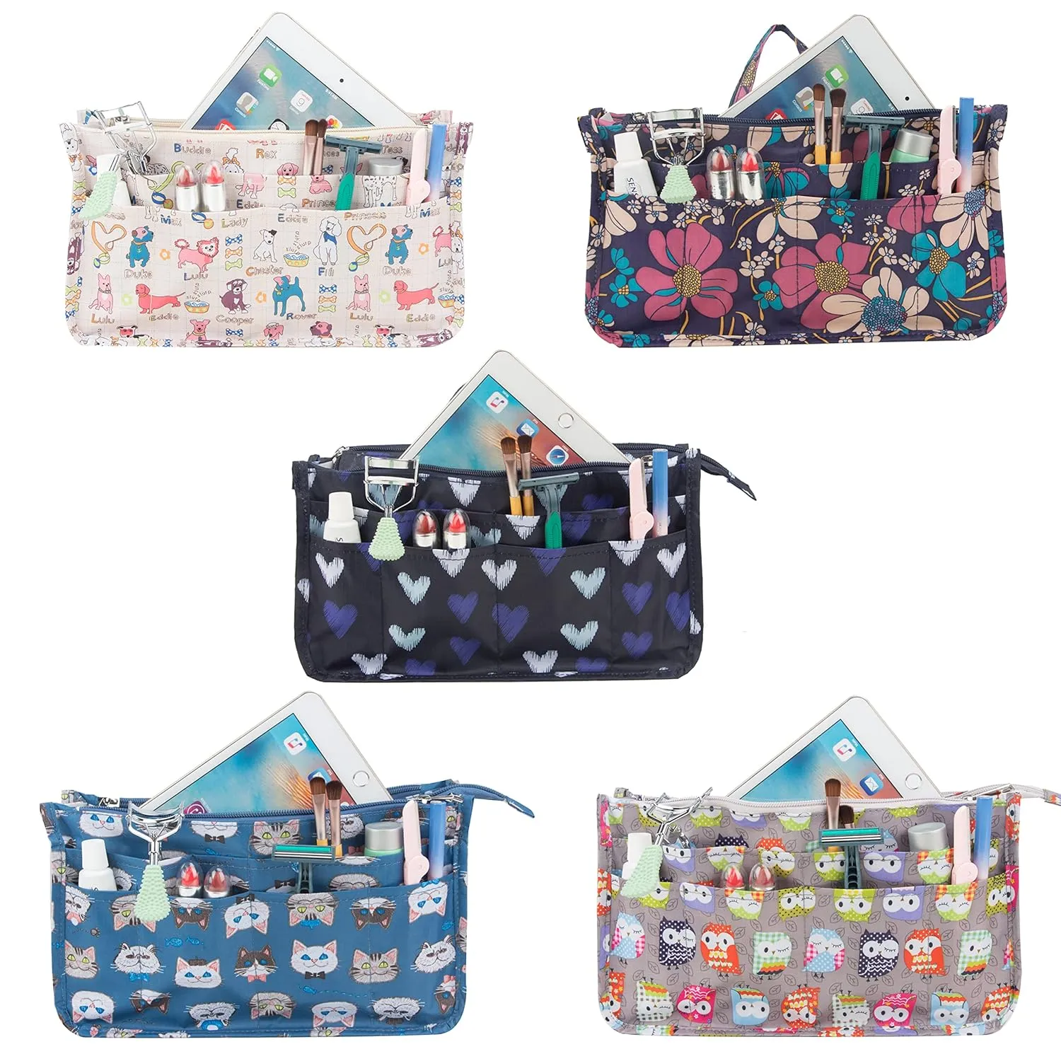 Cosmetic Bag for Women Cute Printing 14 Pockets Expandable Makeup Organizer Purse with Handles (Cat)