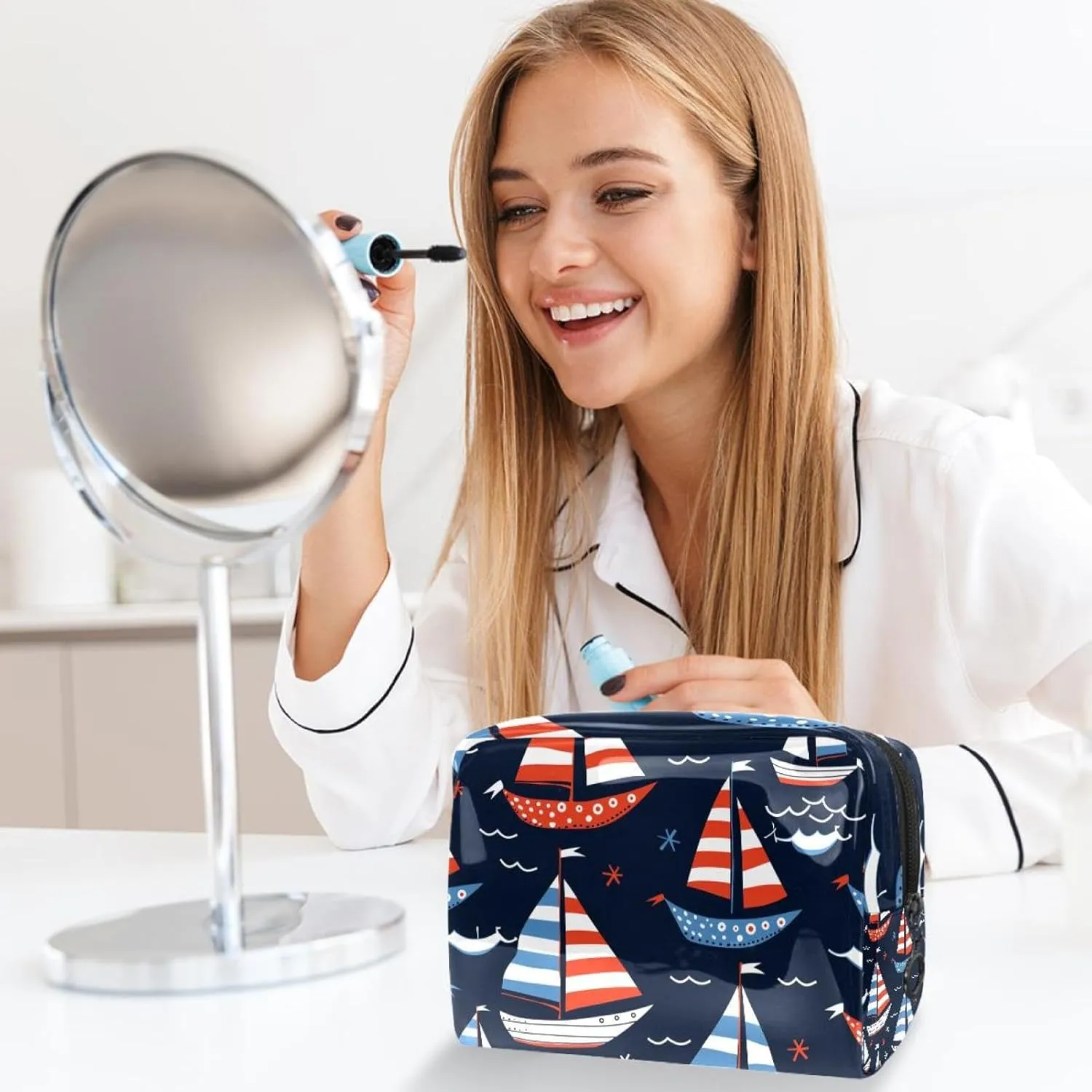 Cosmetic Bag Nautical Boat Travel Makeup Bag Portable Travel Toiletry Bag Makeup Organizer Bag 7.3x3x5.1in