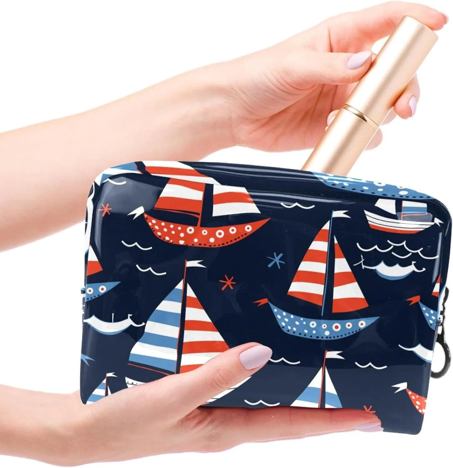 Cosmetic Bag Nautical Boat Travel Makeup Bag Portable Travel Toiletry Bag Makeup Organizer Bag 7.3x3x5.1in