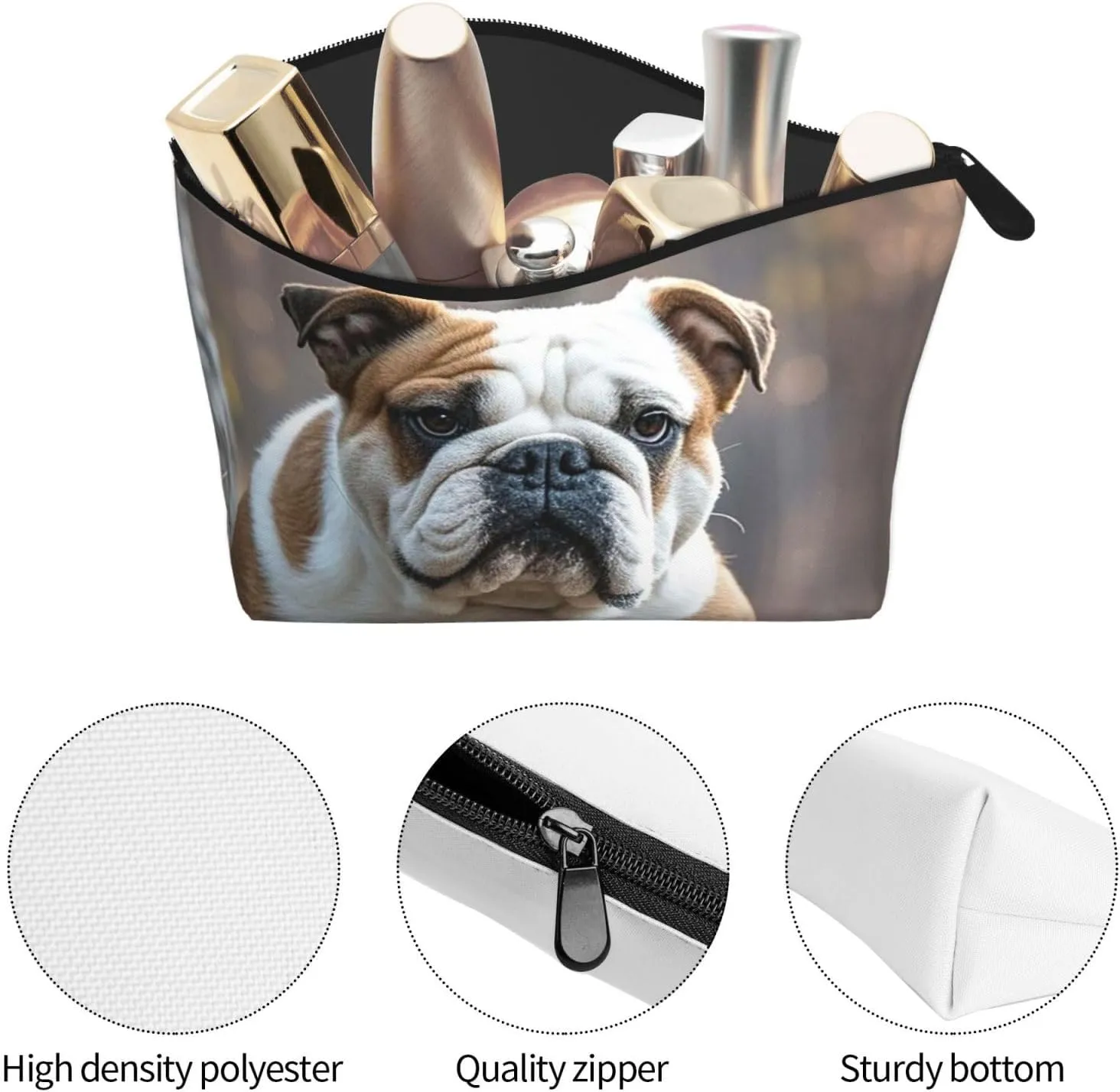 Cosmetic Bag Portable Makeup Bag English Bulldogs Toiletry Bag Large Capacity Zipper Pouch Waterproof Toiletry Pouch Makeup Organizer Case for Women Men