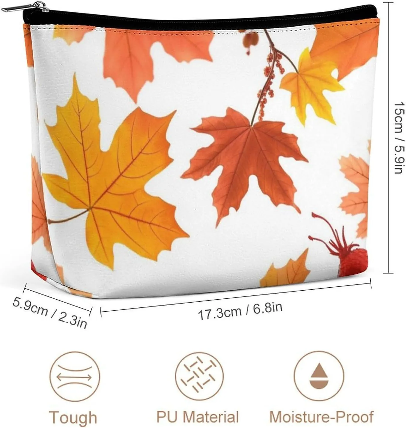 Cosmetic Bag Travel Makeup Bag Waterproof Toiletry Bag Autumn Maple Leaves Makeup Organizer Case Portable Toiletry Pouch Large Capacity Zipper Pouch for Women Men