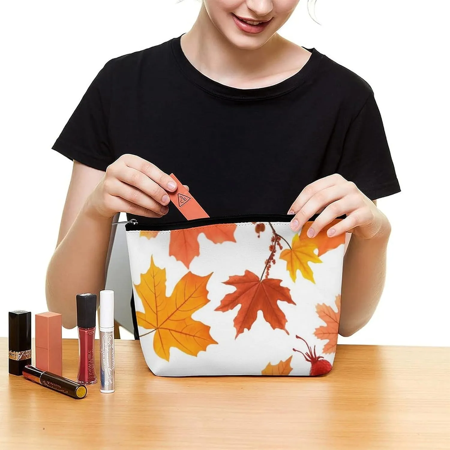 Cosmetic Bag Travel Makeup Bag Waterproof Toiletry Bag Autumn Maple Leaves Makeup Organizer Case Portable Toiletry Pouch Large Capacity Zipper Pouch for Women Men