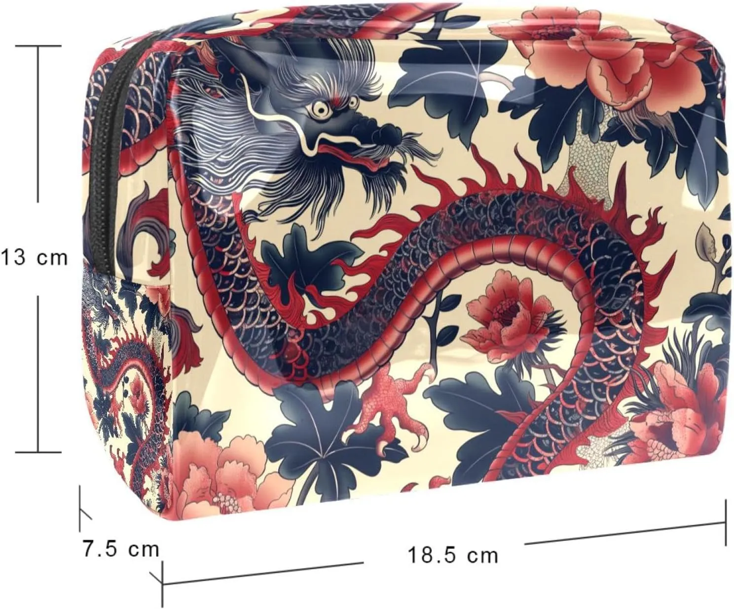 Cosmetic Bag Vintage Flower Dragon Travel Makeup Bag Portable Travel Toiletry Bag Makeup Organizer Bag 7.3x3x5.1in