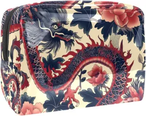 Cosmetic Bag Vintage Flower Dragon Travel Makeup Bag Portable Travel Toiletry Bag Makeup Organizer Bag 7.3x3x5.1in