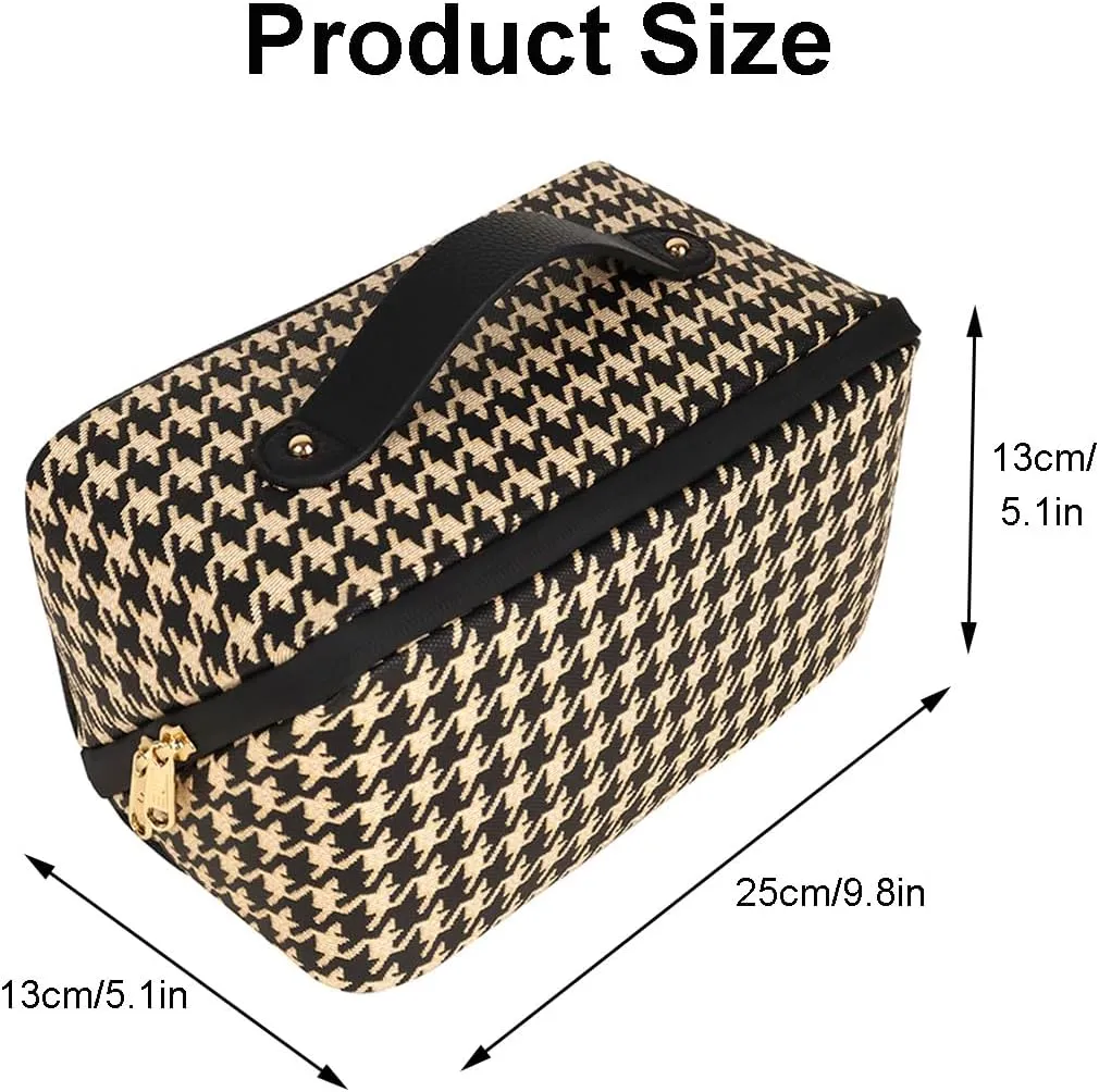 Cosmetic Bags Travel Makeup Bag for Women, Large Wide-open Waterproof Portable PU Leather Makeup Organizer Storage Toiletry Bag
