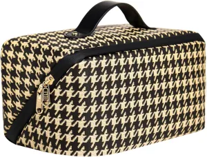 Cosmetic Bags Travel Makeup Bag for Women, Large Wide-open Waterproof Portable PU Leather Makeup Organizer Storage Toiletry Bag
