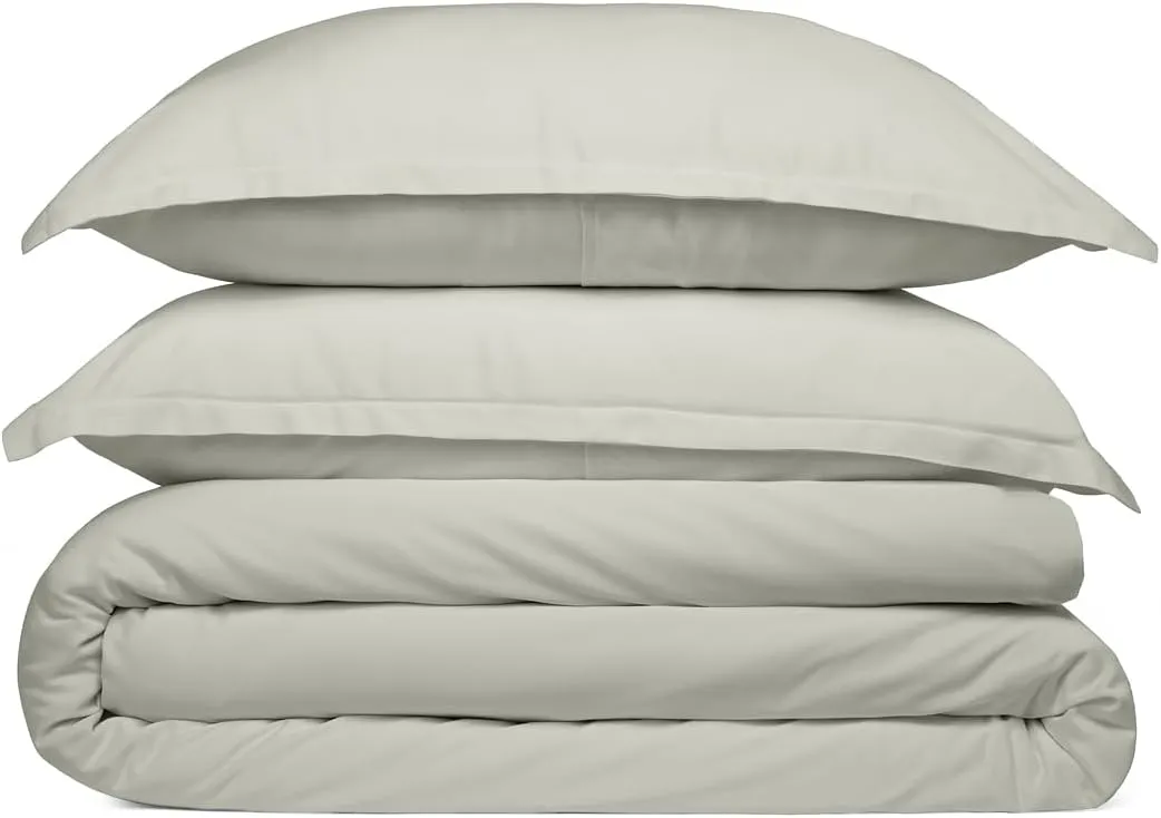 Cosy House Collection 100% Rayon Derived from Bamboo Duvet Cover Set - Cooling, Breathable, Soft & Smooth Sateen Weave Set with Shams (Full/Queen, Silver)