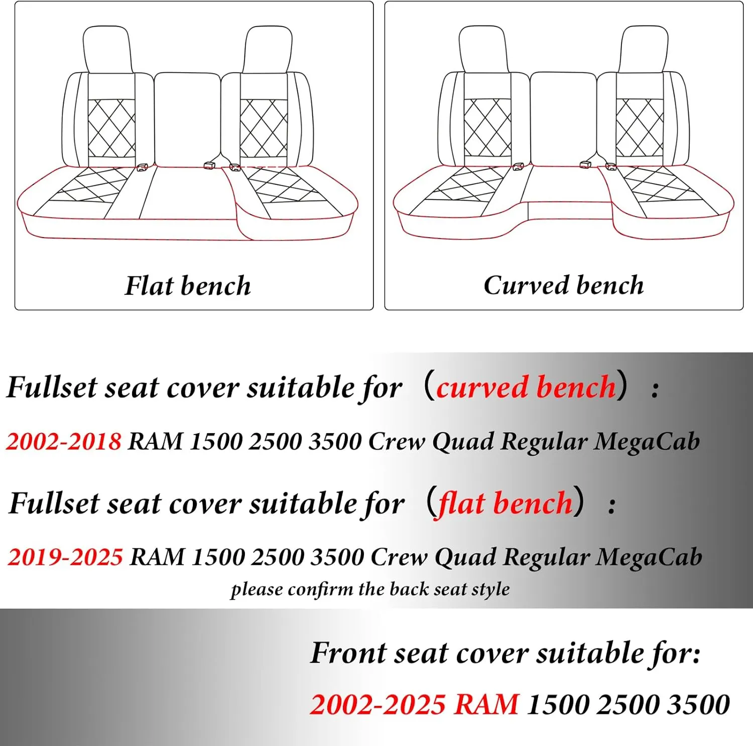 Coverado Leather Car Seat Covers, Waterproof Dooge Ram 1500 Seat Covers Compatible with 2002-2025 Dodge Ram 1500 2500 3500 with Flat Bench (Full Set, Coffee)