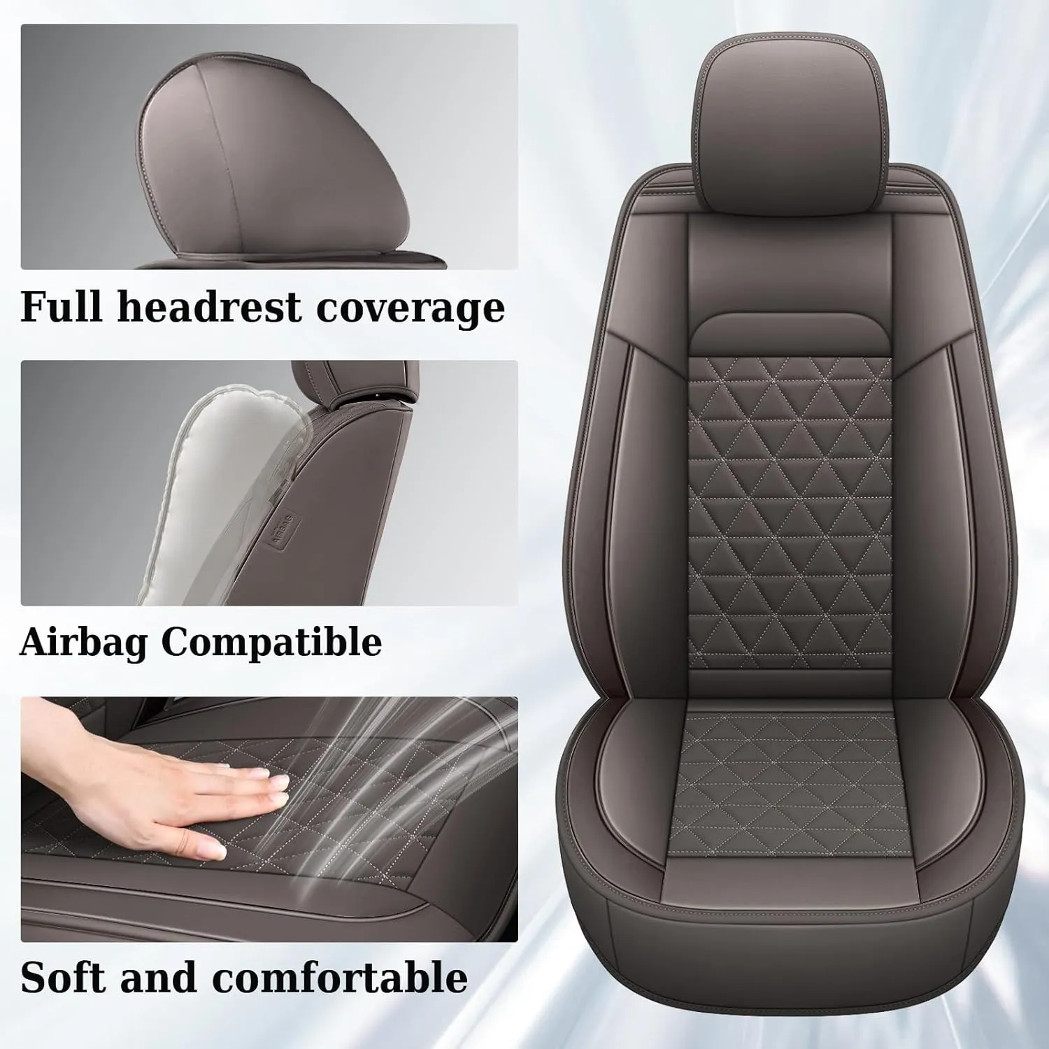 Coverado Leather Car Seat Covers, Waterproof Dooge Ram 1500 Seat Covers Compatible with 2002-2025 Dodge Ram 1500 2500 3500 with Flat Bench (Full Set, Coffee)