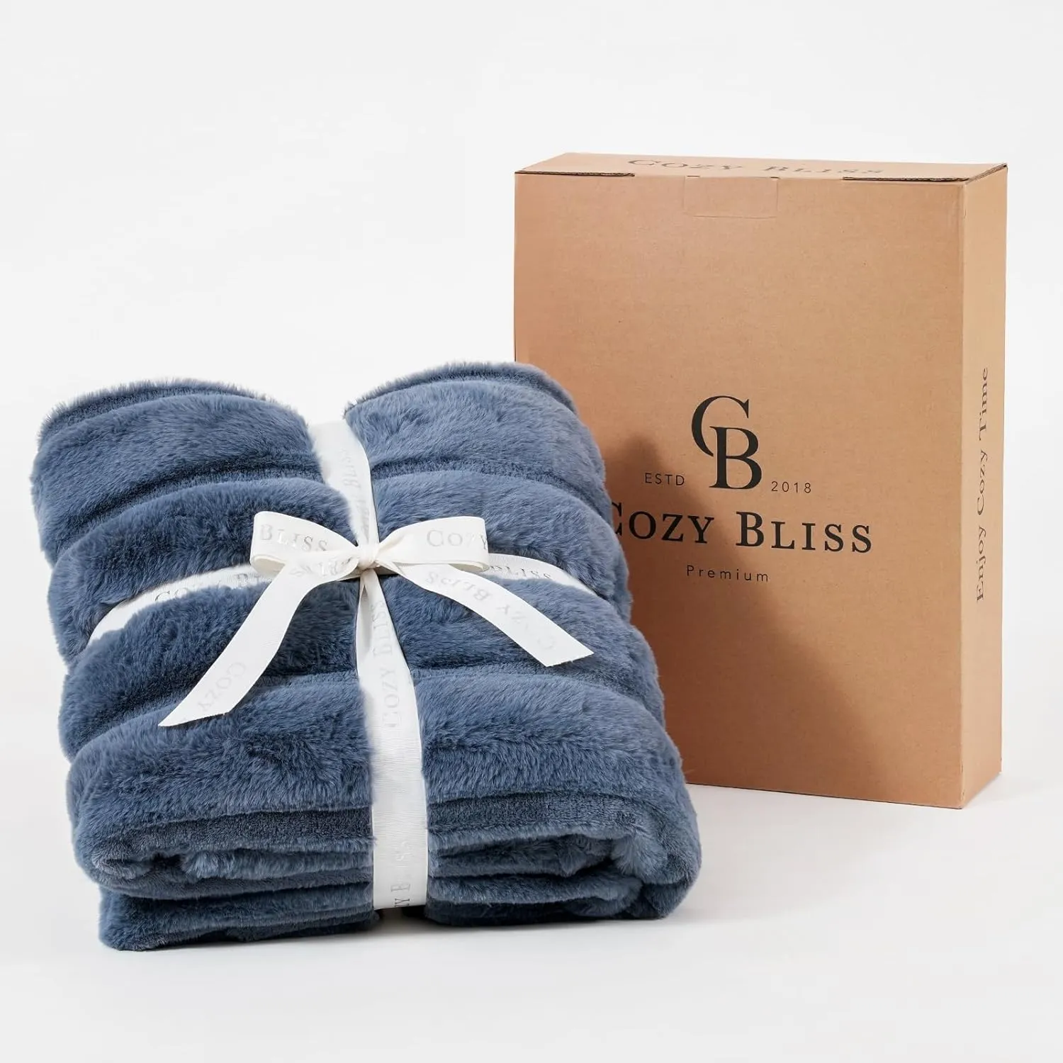 Cozy Bliss Faux Fur Throw Blanket for Couch, Cozy Soft Plush Thick Winter Blanket for Sofa Bedroom Living Room, 50 * 60 Inches Blue