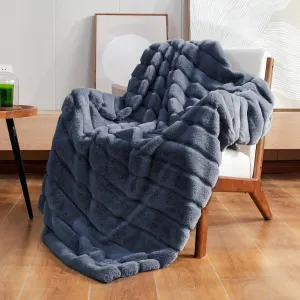 Cozy Bliss Faux Fur Throw Blanket for Couch, Cozy Soft Plush Thick Winter Blanket for Sofa Bedroom Living Room, 50 * 60 Inches Blue