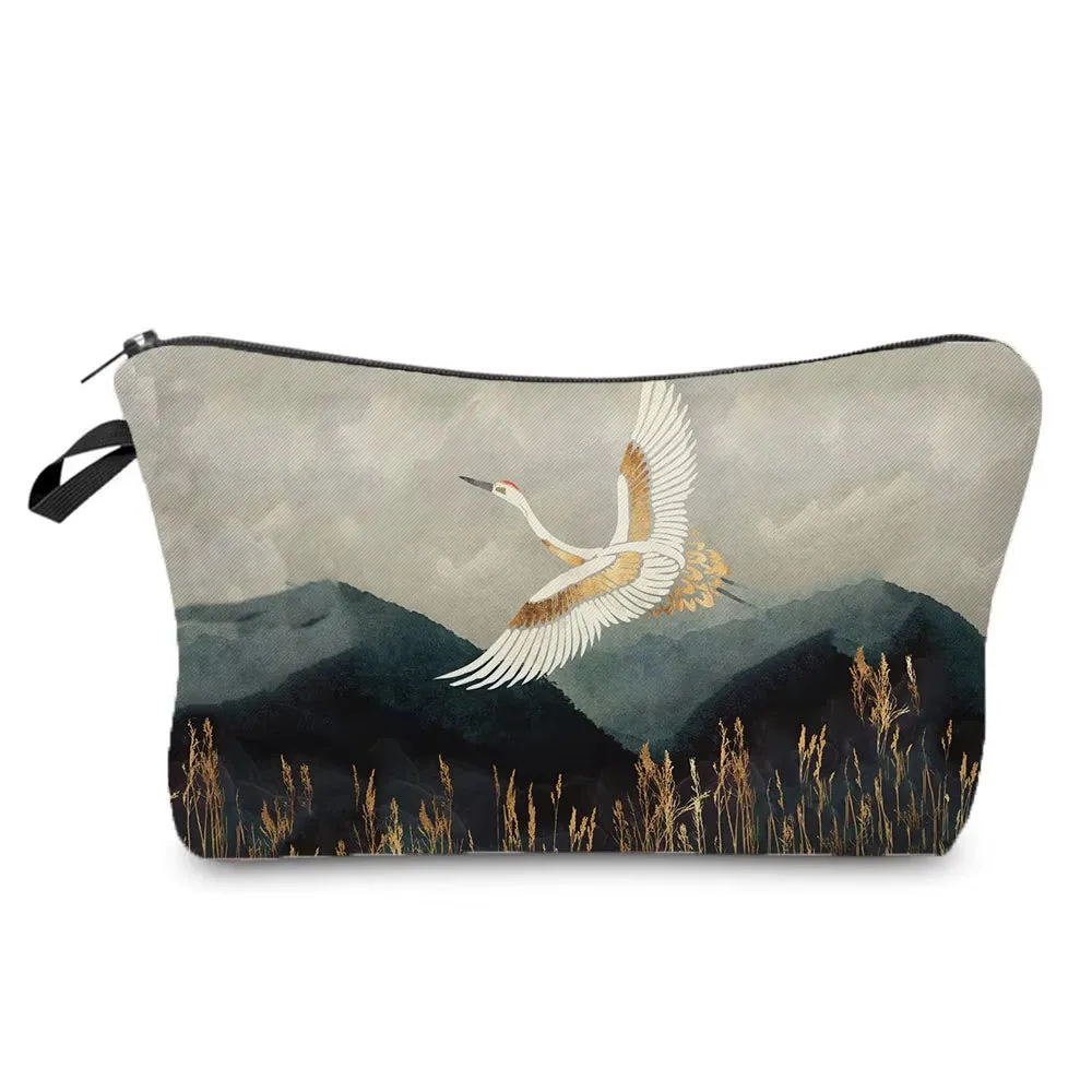 Crane Print Makeup Bag Japanese Ukiyoe Design Women'S Bag Landscape Cosmetic Bags Hot Sale Pencil Cases High Quality Storage Bag