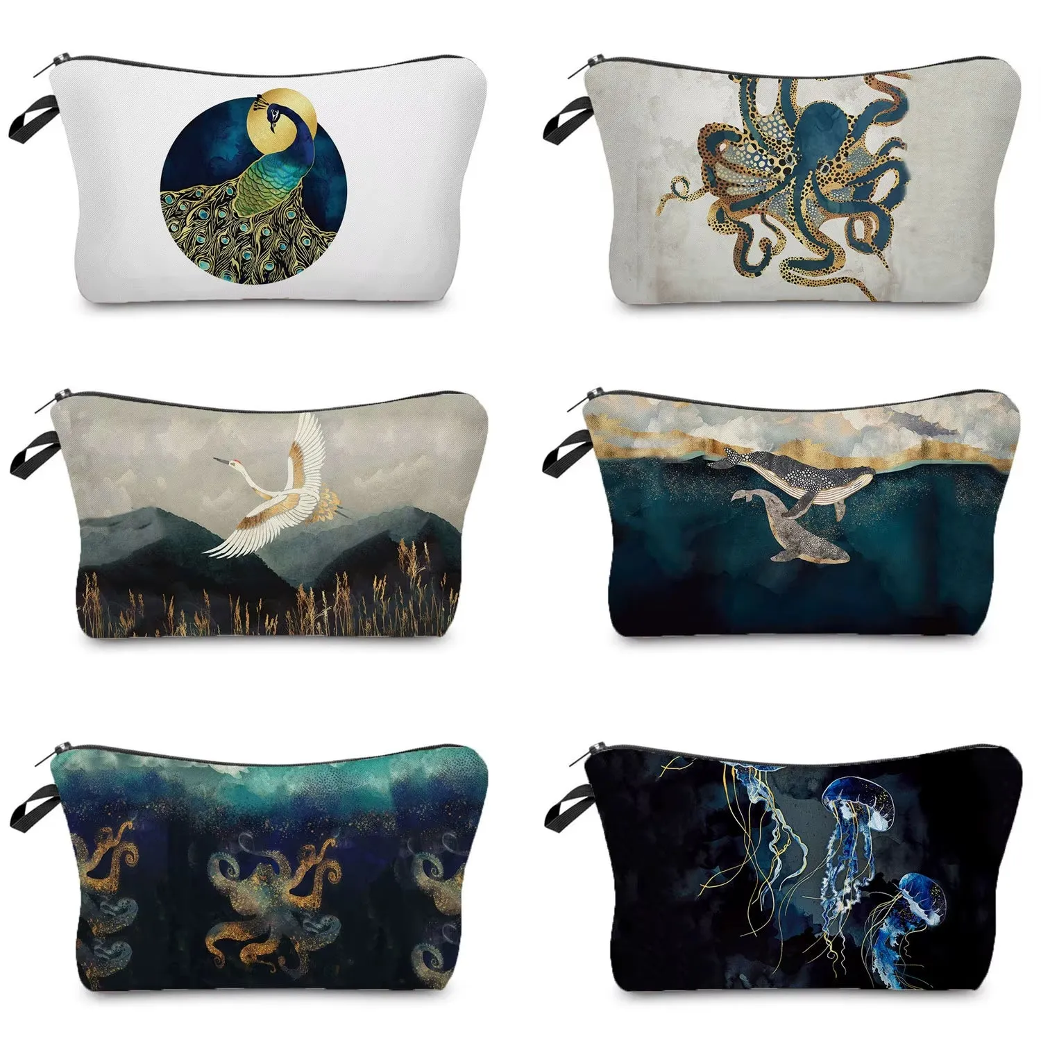 Crane Print Makeup Bag Japanese Ukiyoe Design Women'S Bag Landscape Cosmetic Bags Hot Sale Pencil Cases High Quality Storage Bag