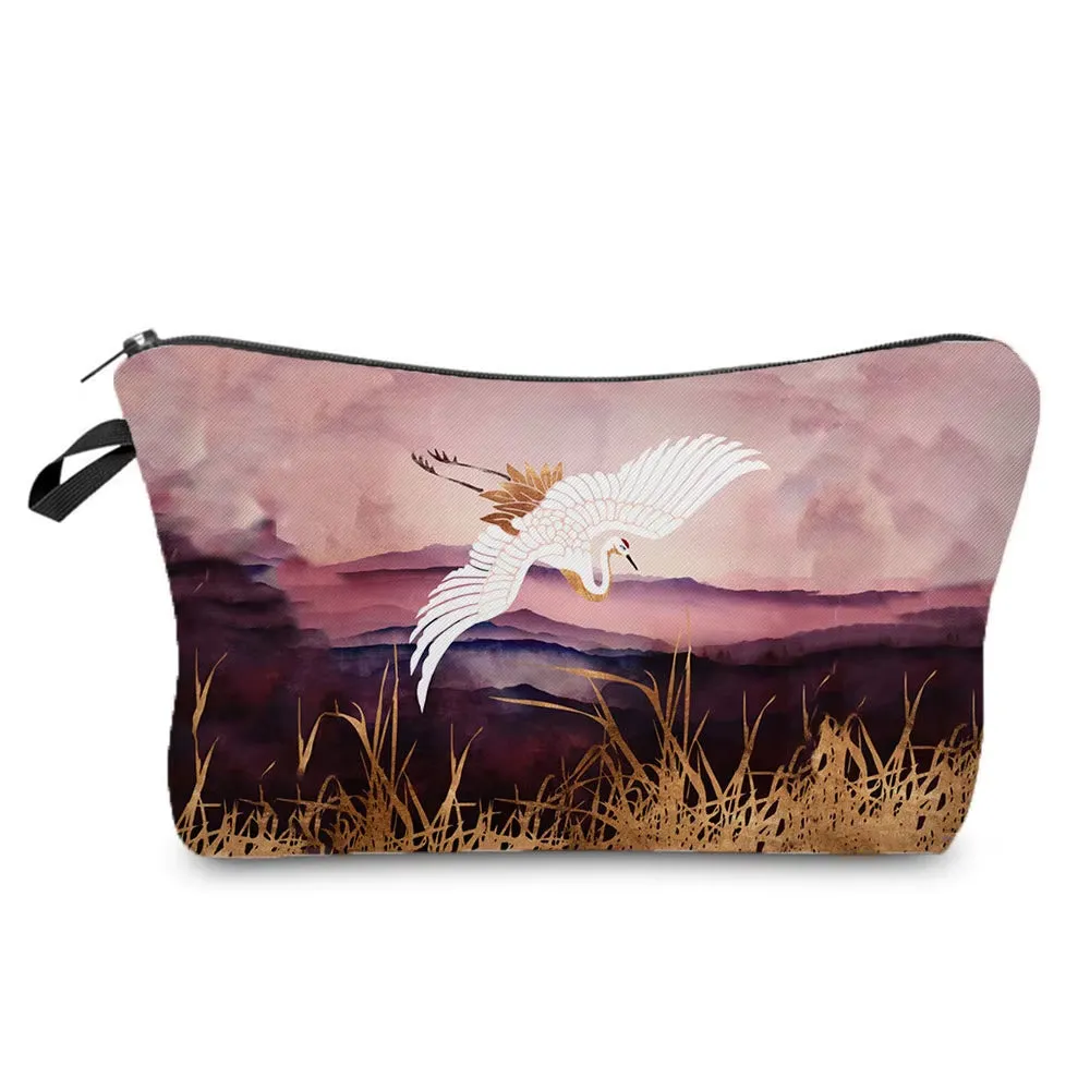 Crane Print Makeup Bag Japanese Ukiyoe Design Women'S Bag Landscape Cosmetic Bags Hot Sale Pencil Cases High Quality Storage Bag
