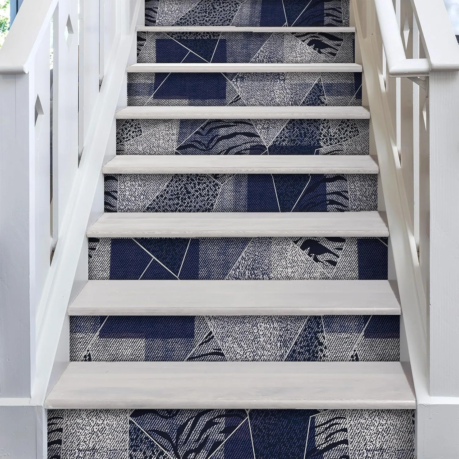 CRE8TIVE Denim Blue Peel and Stick Wallpaper - 24"x118" Patchwork Geometric Zebra Leopard Print Removable Self Adhesive Stripe Contact Paper for Bathroom Walls