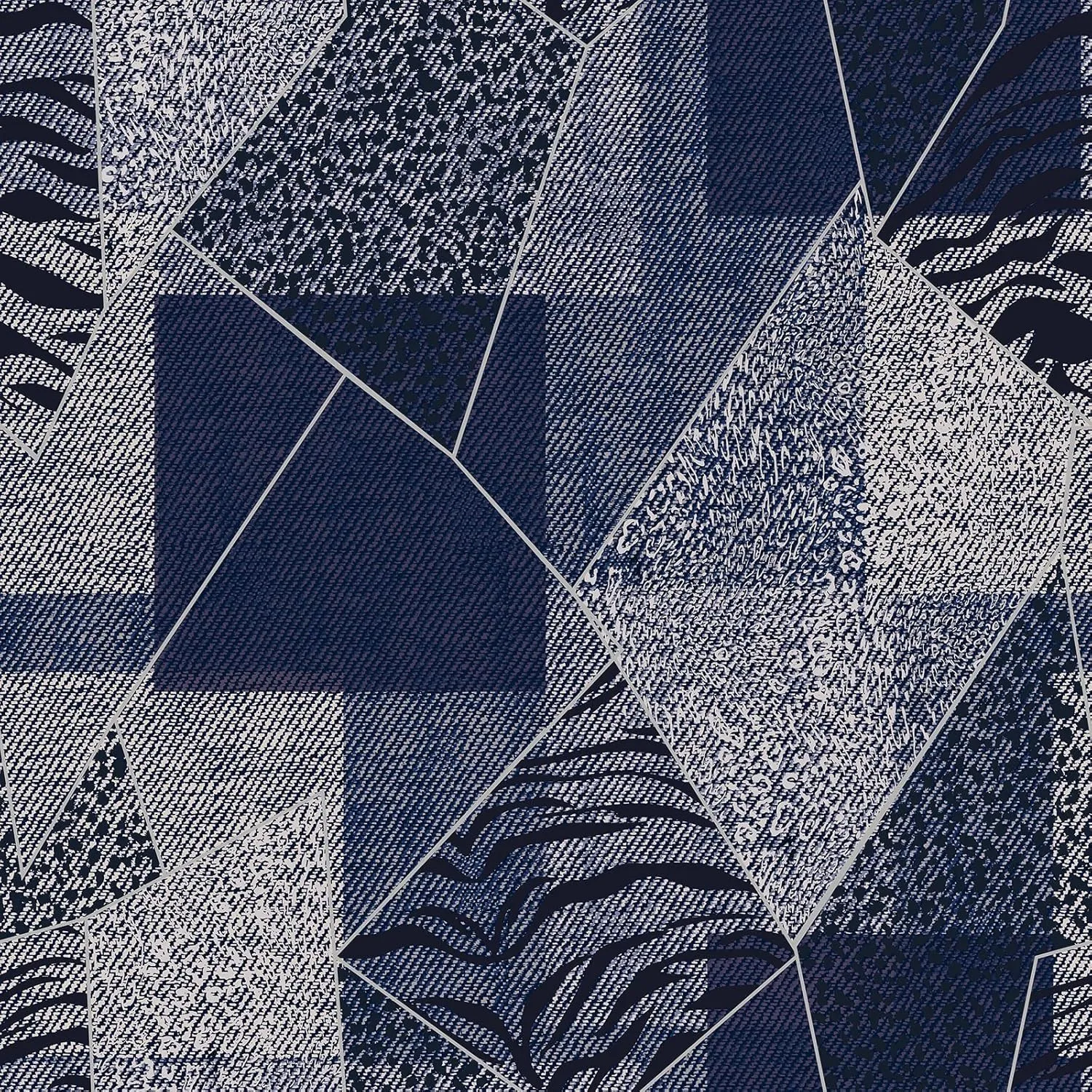 CRE8TIVE Denim Blue Peel and Stick Wallpaper - 24"x118" Patchwork Geometric Zebra Leopard Print Removable Self Adhesive Stripe Contact Paper for Bathroom Walls