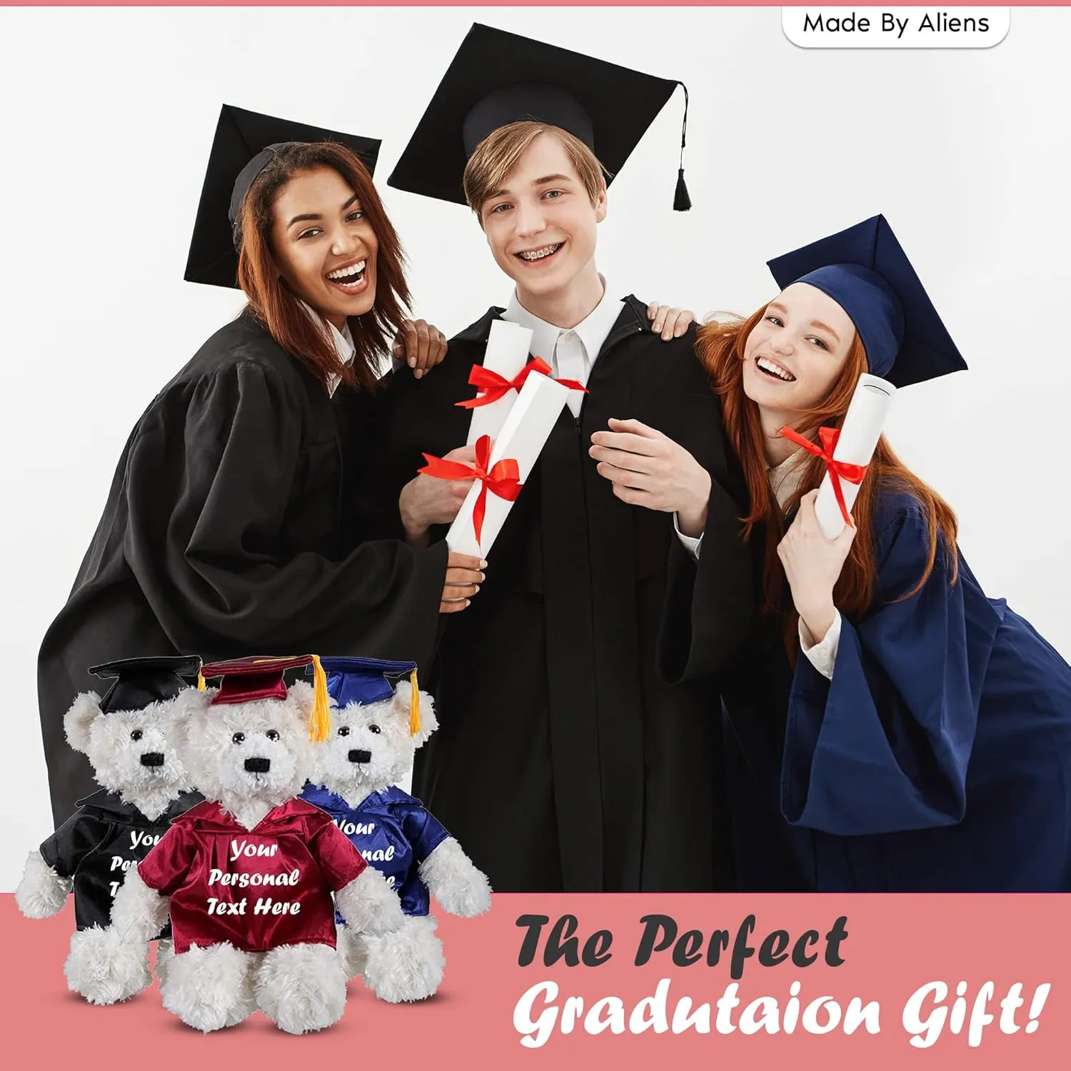 Cream Brandon Teddy Bear Plush Stuffed Animal Toys 12 Inches Present Gifts for Graduation Day, Personalized Text or Your School Logo on Gown, Best for Any Grad School Kids (Forest)