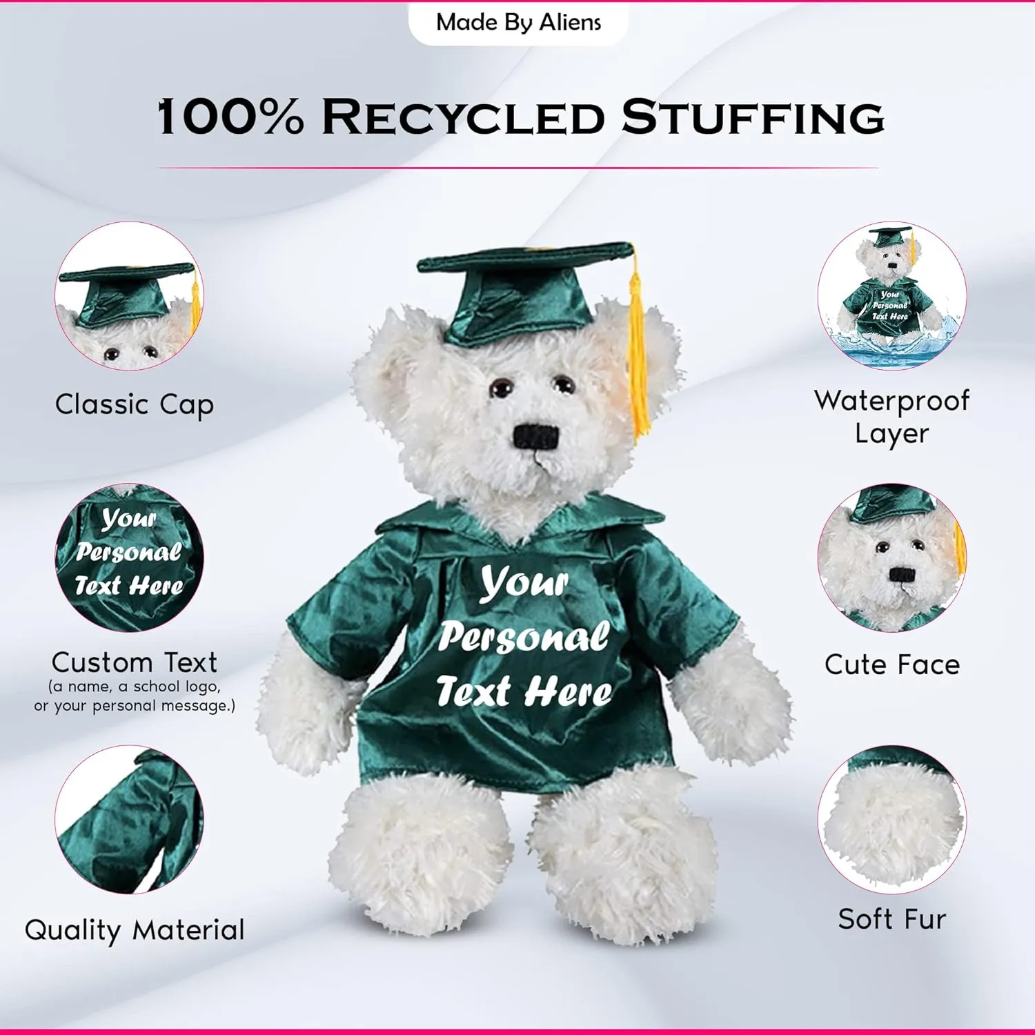 Cream Brandon Teddy Bear Plush Stuffed Animal Toys 12 Inches Present Gifts for Graduation Day, Personalized Text or Your School Logo on Gown, Best for Any Grad School Kids (Forest)
