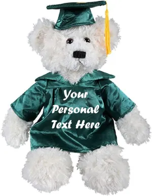 Cream Brandon Teddy Bear Plush Stuffed Animal Toys 12 Inches Present Gifts for Graduation Day, Personalized Text or Your School Logo on Gown, Best for Any Grad School Kids (Forest)