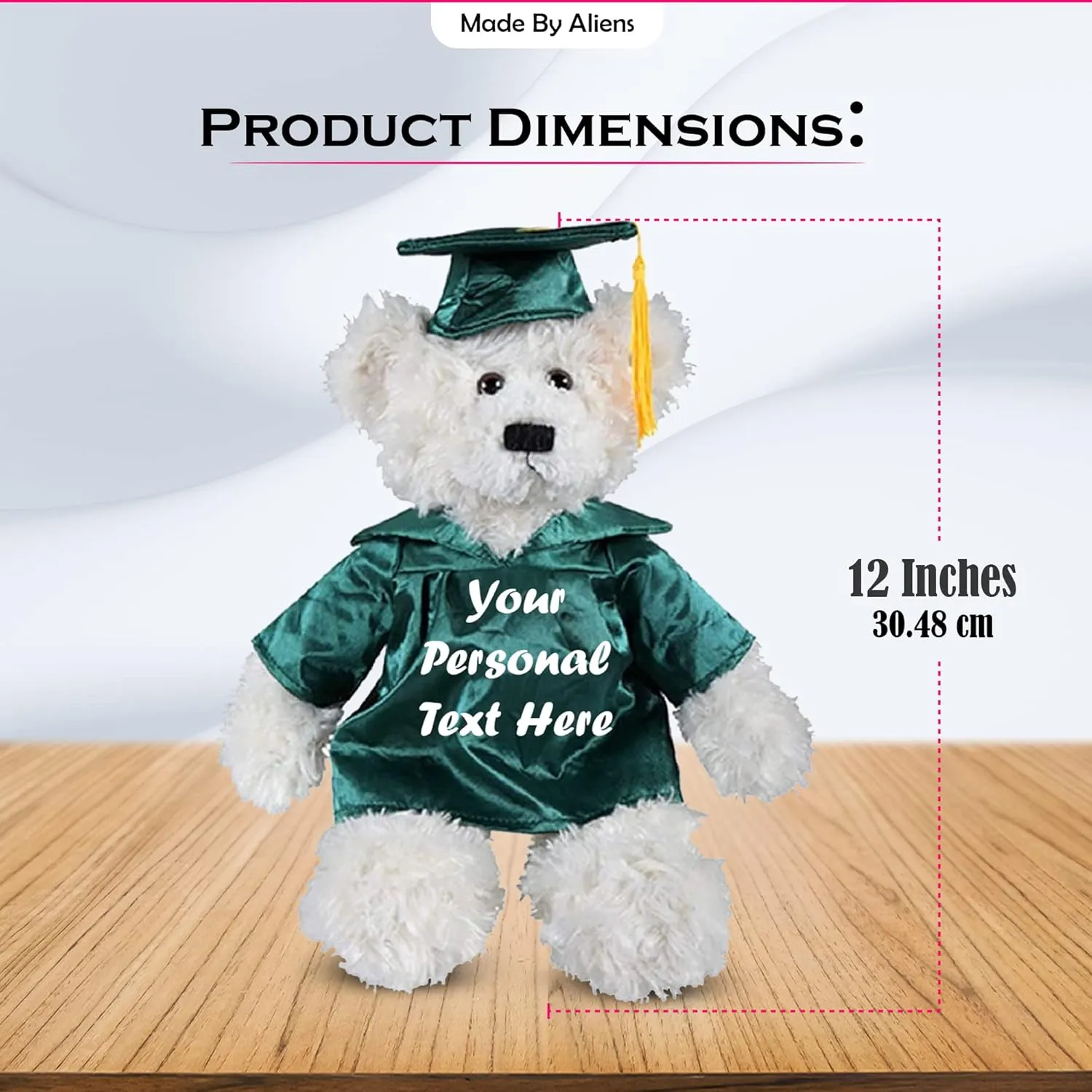 Cream Brandon Teddy Bear Plush Stuffed Animal Toys 12 Inches Present Gifts for Graduation Day, Personalized Text or Your School Logo on Gown, Best for Any Grad School Kids (Forest)
